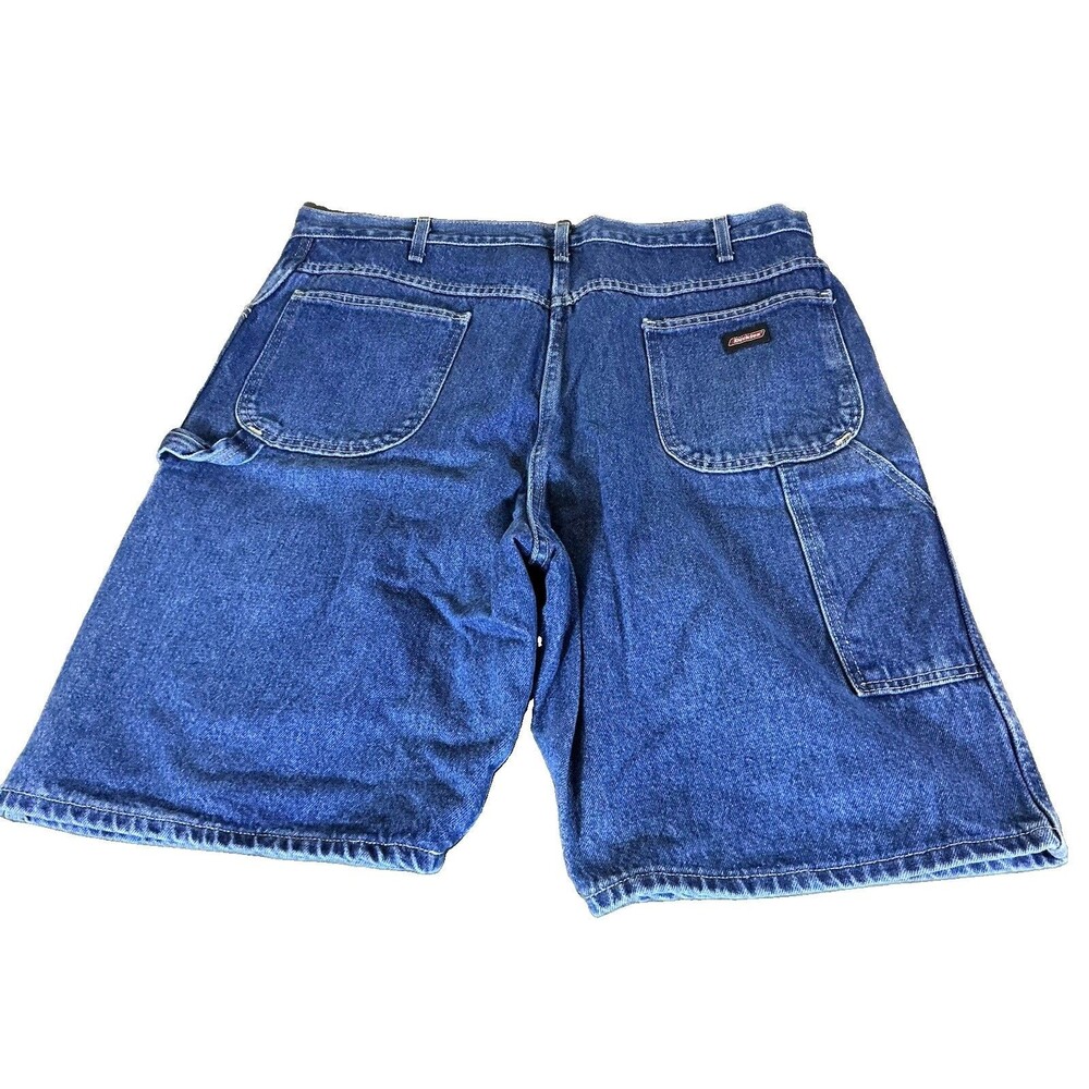 Dickies Cotton Denim Cargo Shorts Men’s Sz 42 Blue Solid Button Pockets GD200SNB